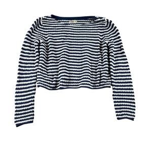 Faherty Striped Towelling Cropped Sweater XS Terry Knit Blue White Beachy